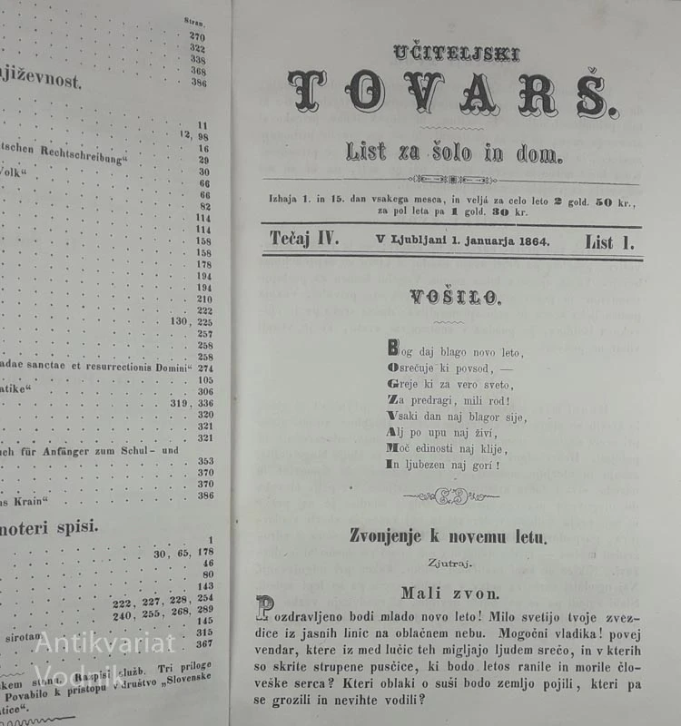 UČITELJSKI TOVARŠ, list za šolo in dom, 1864