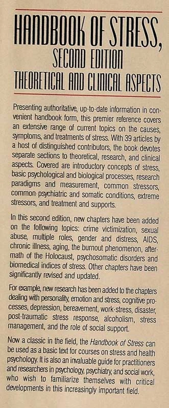 HANDBOOK OF STRESS; THEORETICAL AND CLINICAL ASPECTS