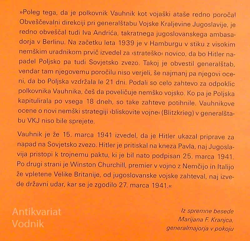 POD KRINKO; NA PRREŽI ZA HITLERJEVIMI VOJNIMI NAČRTI, Vladimir Vauhnik