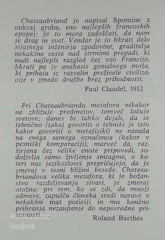 SPOMINI Z ONKRAJ GROBA, Chateaubriand