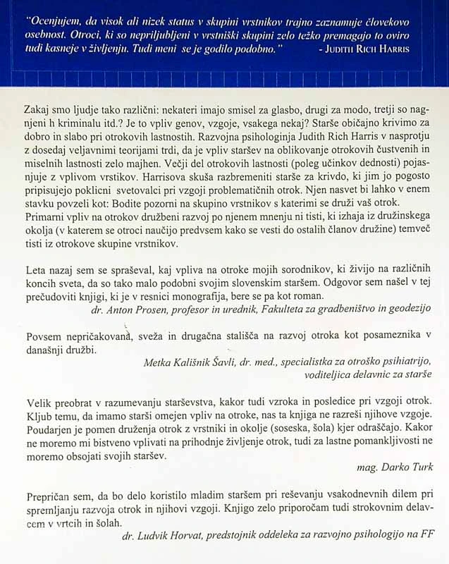 OTROKA OBLIKUJEJO VRSTNIKI; Judith Rich Harris