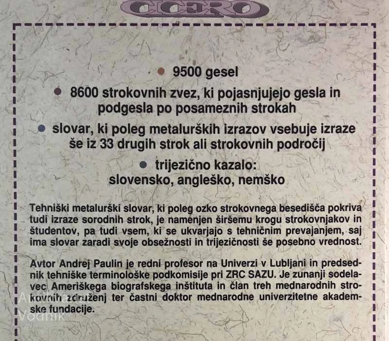 TEHNIŠKI METALURŠKI SLOVAR, slovensko-angleško-nemški, Andrej Paulin