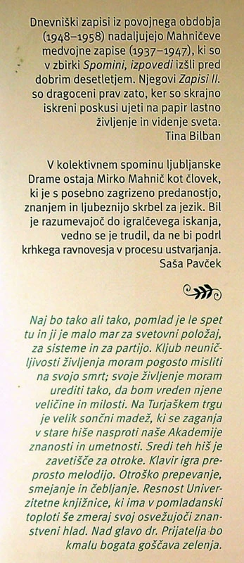 ZAPISI II. (1948 – 1958), Mirko Mahnič