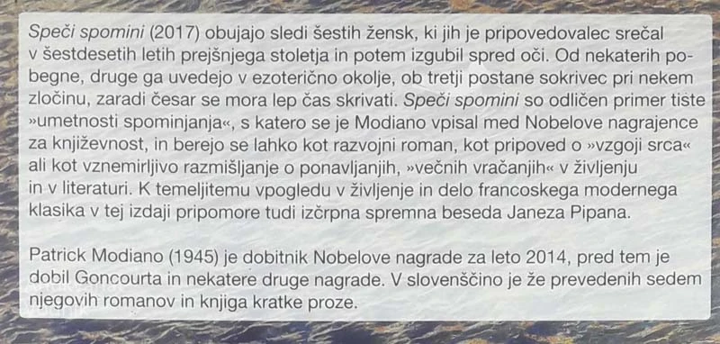 SPEČI SPOMINI, Patrick Modiano