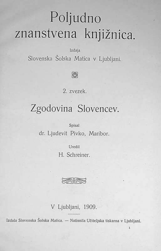 POLJUDNOZNANSTVENA KNJIŽNICA; ZGODOVINA SLOVENCEV (2. ZVEZEK)