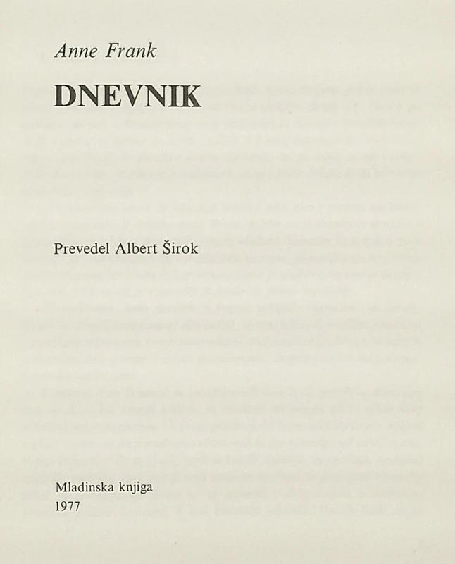 DNEVNIK, Anna Frank