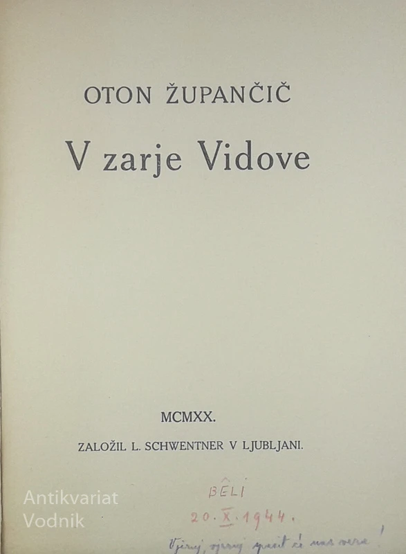 V ZARJE VIDOVE, Oton Župančič