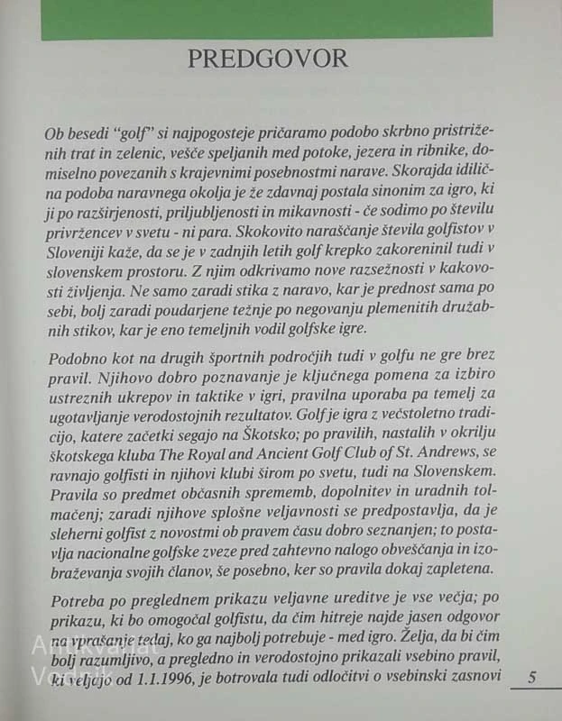 PRAVILA GOLFA ZA LJUBITELJSKE IN POKLICNE GOLFISTE, Janko Arah