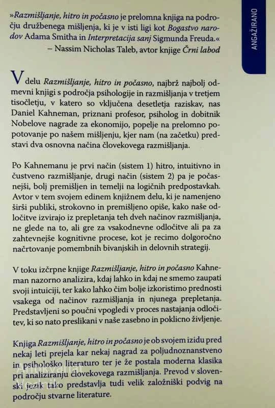 RAZMIŠLJANJE, HITRO IN POČASI, Daniel Kahneman