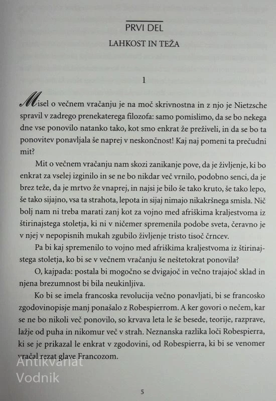 NEZNOSNA LAHKOST BIVANJA, Milan Kundera, prevedel Jaroslav Skrušnij