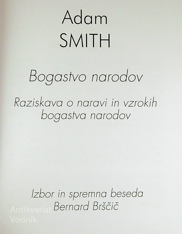 BOGASTVO NARODOV, Adam Smith