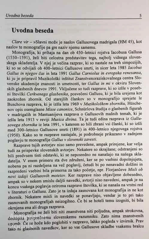 CLARE VIR, ob 450-letnici rojstva Iacobusa Gallusa, Edo Škulj