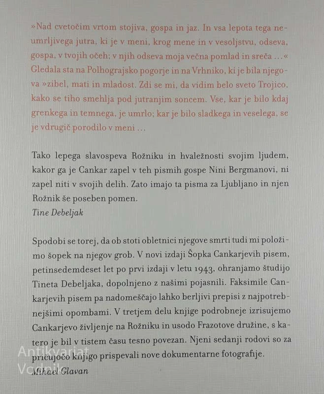 ŠOPEK CANKARJEVIH PISEM IZ SLOVENSKIH GORIC NA ROŽNIK, Tine Debeljak in Mihael Glavan