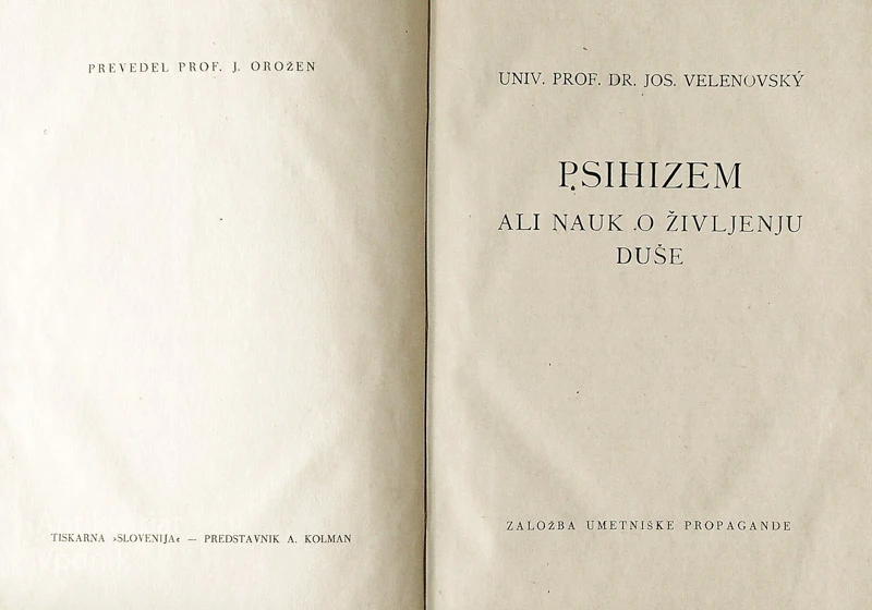 PSIHIZEM; ALI NAUK O ŽIVLJENJU DUŠE, Jos. Velenovsky