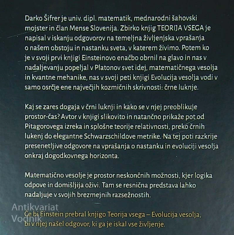 TEORIJA VSEGA; EVOLUCIJA VESOLJA, Darko Šifrer