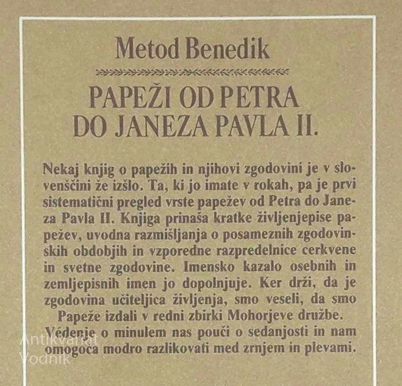 PAPEŽI OD PETRA DO JANEZA PAVLA II., Metod Benedik