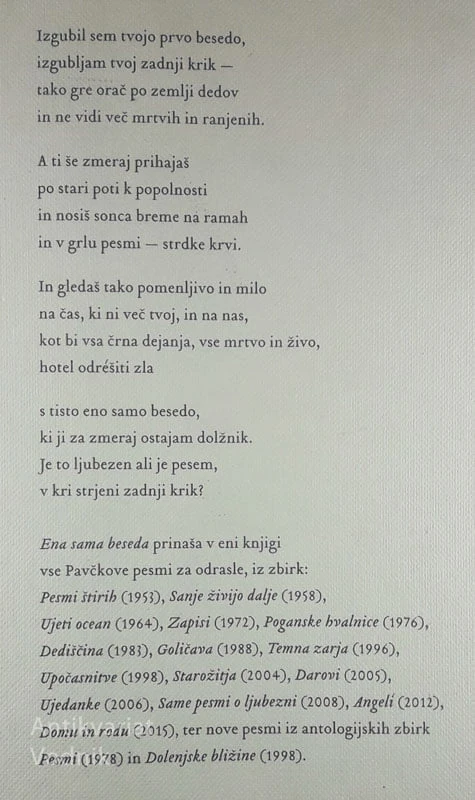 ENA SAMA BESEDA; IZBRANE PESMI, Tone Pavček