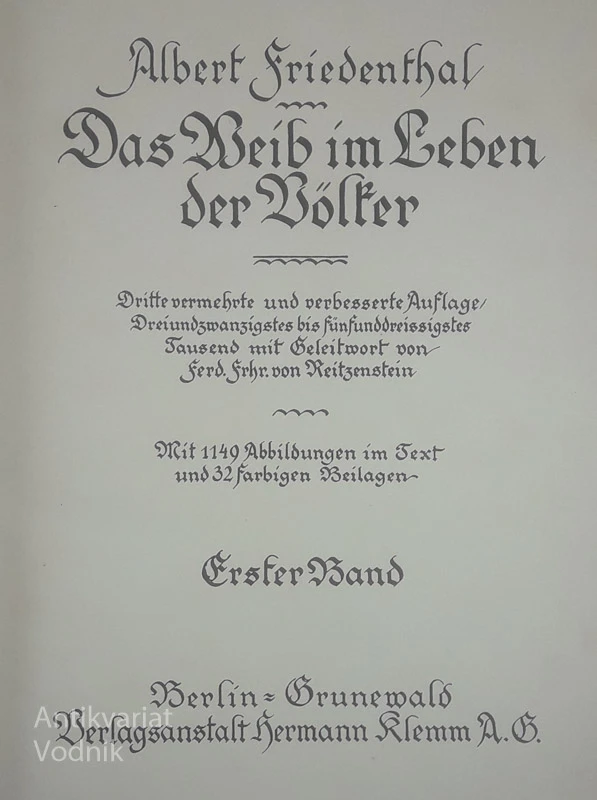 Das Weib im Leben der Völker, Albert Friedenthal (1-2)