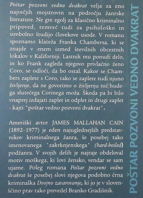 POŠTAR POZVONI VEDNO DVAKRAT, James M. Cain
