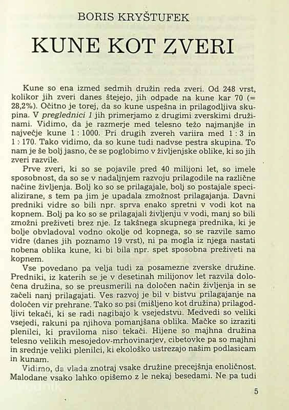 ZVERI I; KUNE – MUSTELIDAE, več avtorjev