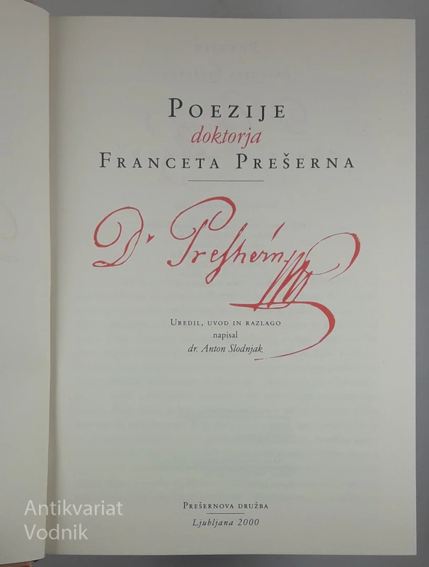 POEZIJE DOKTORJA FRANCETA PREŠERNA, dr. Anton Slodnjak