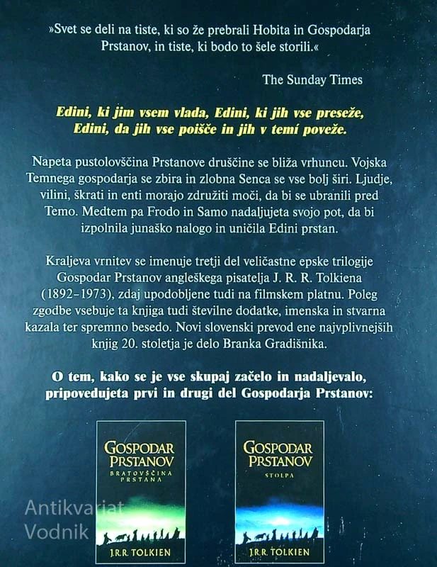 GOSPODAR PRSTANOV, J. R. R. Tolkien, 3. deli (prevedel Branko Gradišnik)