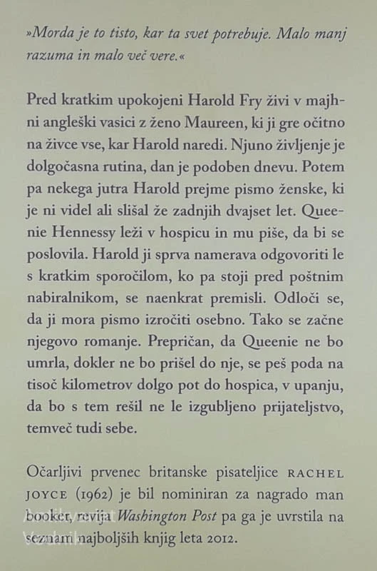 NENAVADNO ROMANJE HAROLDA FRYA, Rachel Joyce