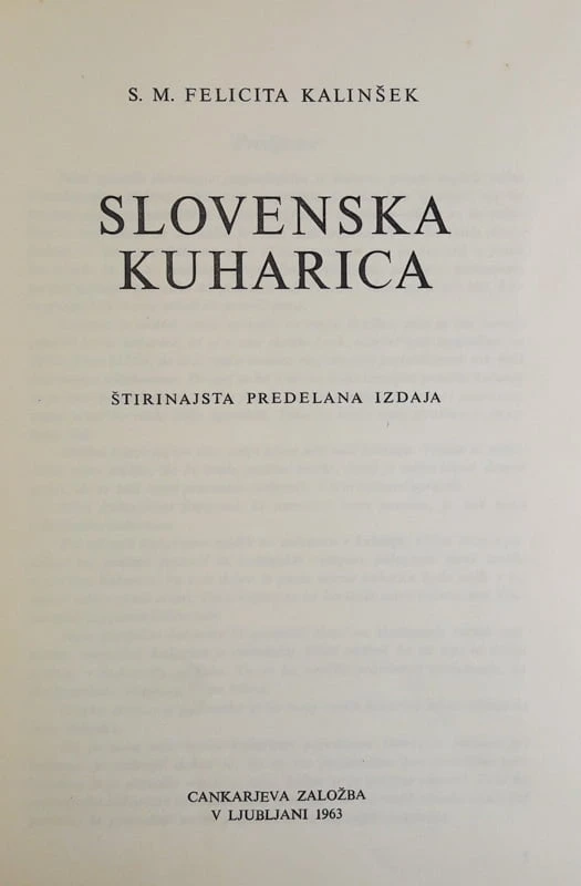 SLOVENSKA KUHARICA, S. M. Felicita Kalinšek