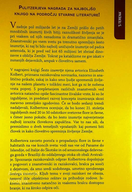 ŠESTO IZUMRTJE; NENARAVNA ZGODOVINA, Elizabeth Kolbert