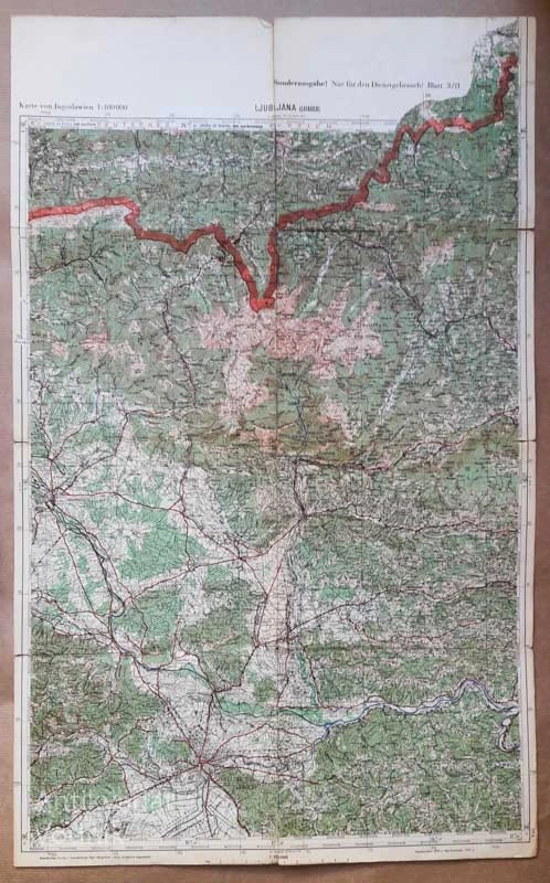 Karte von Jugoslawien, LJUBLJANA, merilo 1:100 000, izdano leta 1931
