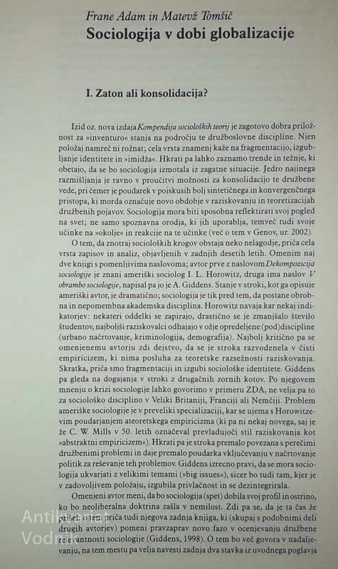 KOMPENDIJ SOCIOLOŠKIH TEORIJ, Frane Adam in Matevž Tomšič