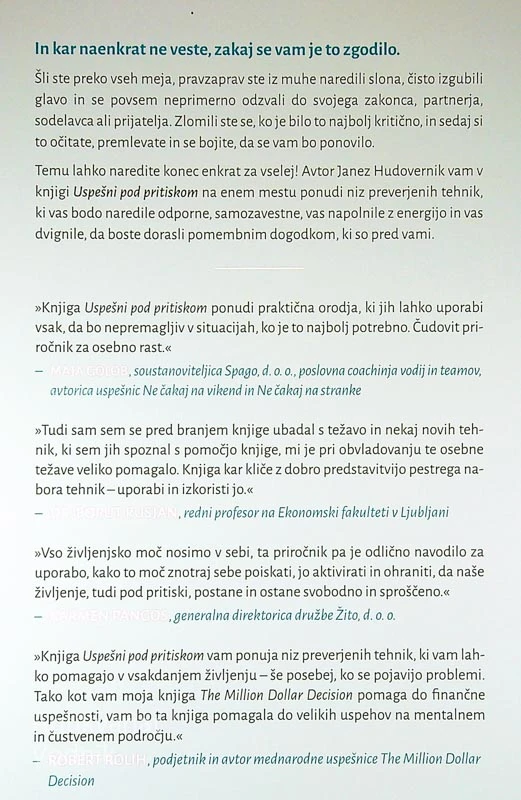 USPEŠEN POD PRITISKOM; PREVERJENE TEHNIKE ZA ODPRAVLJANJE STRESA IN POVEČANJE ODPORNOSTI, Janez Hudovernik