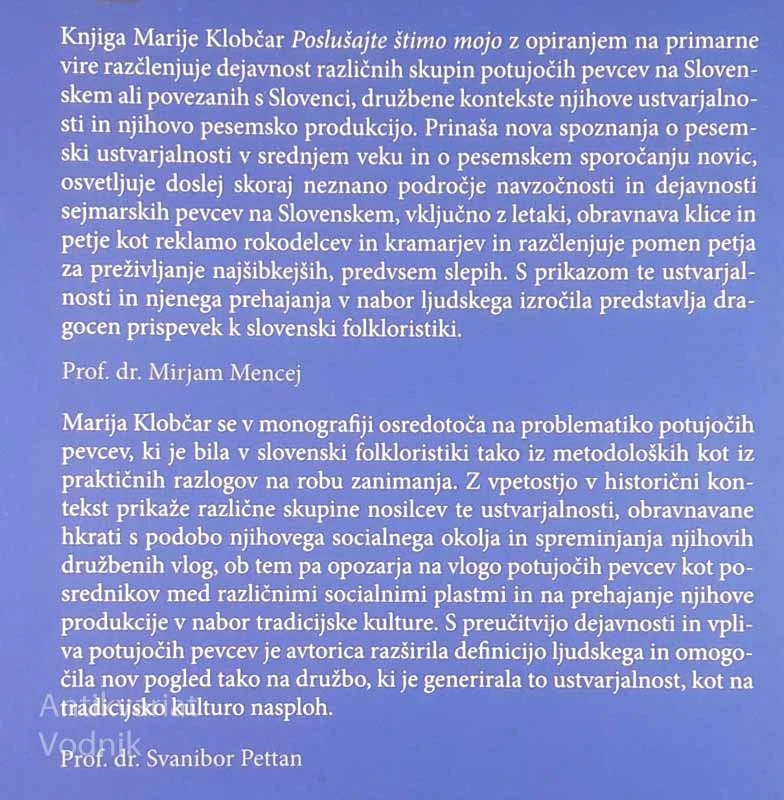 POSLUŠAJTE ŠTIMO MOJO, Marija Klobčar