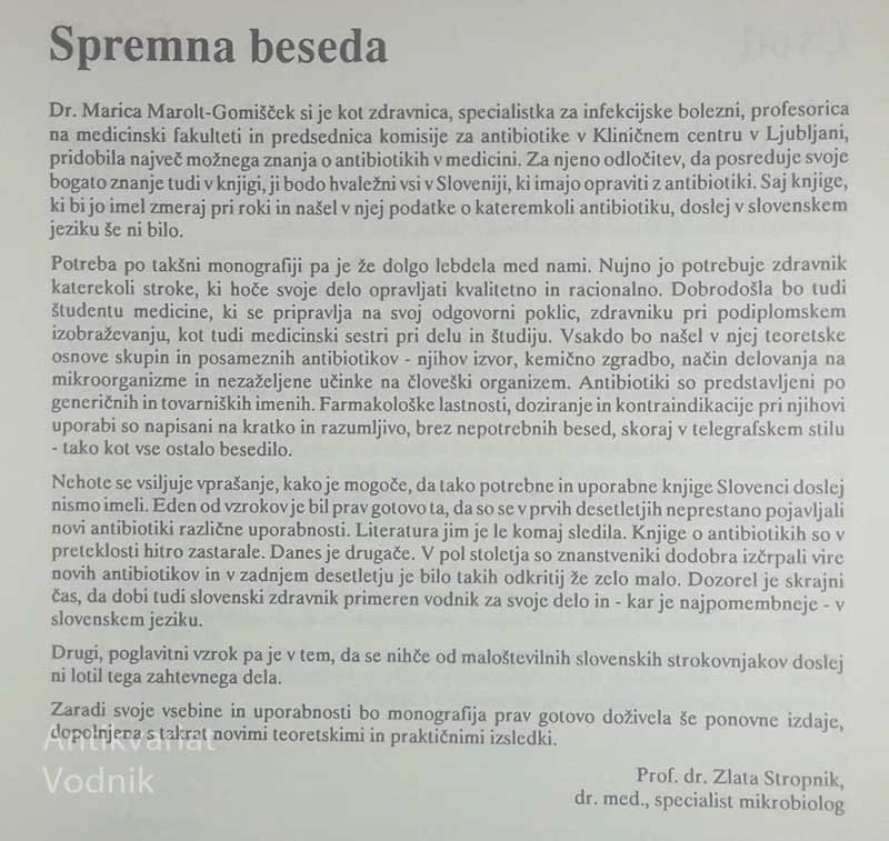 ANTIBIOTIKI IN KEMOTERAPEVTIKI V VSAKDANJI PRAKSI, Marica Marolt