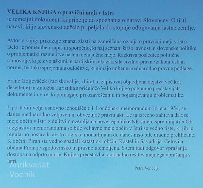 VELIKA KNJIGA O PRAVIČNI MEJI V ISTRI, Frane Goljevšek