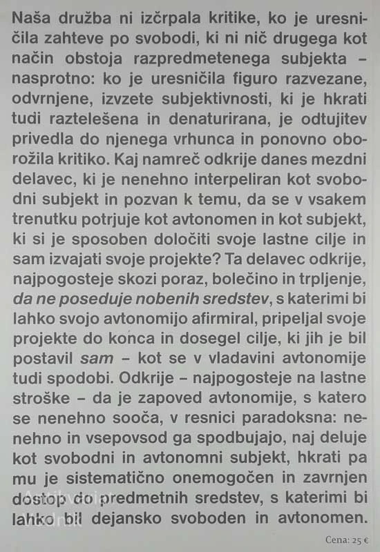 BREZ PREDMETA; KAPITALIZEM, SUBJEKTIVNOST, ODTUJITEV, Franck Fischbach