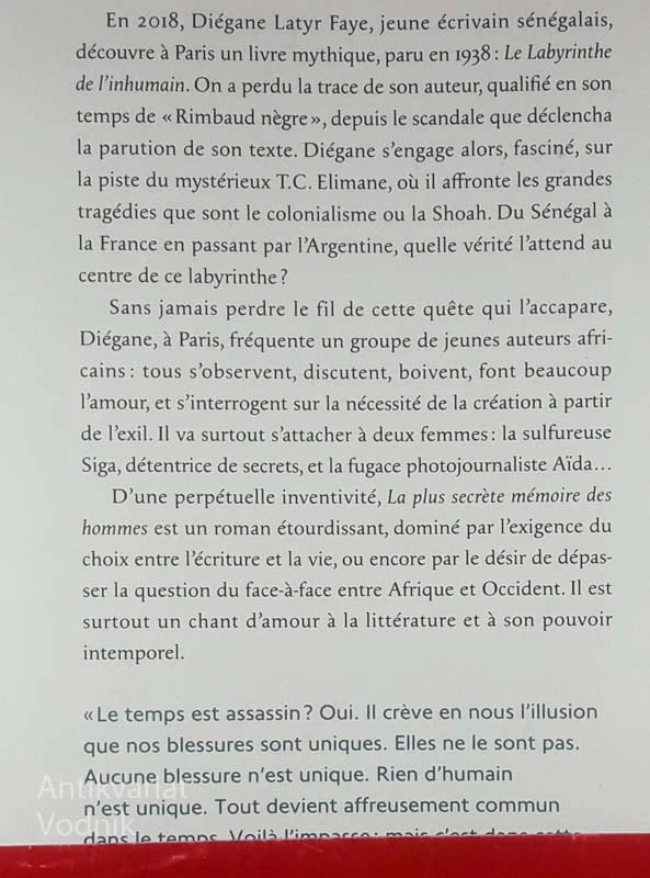 LA PLUS SECRÈTE MÉMOIRE DES HOMMES, Mohamed Mbougar Sarr