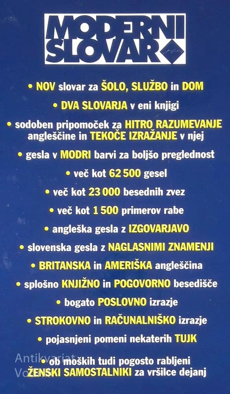 SPLOŠNI MODERNI SLOVAR: ANGLEŠKO-SLOVENSKI IN SLOVESKO-ANGLEŠKI