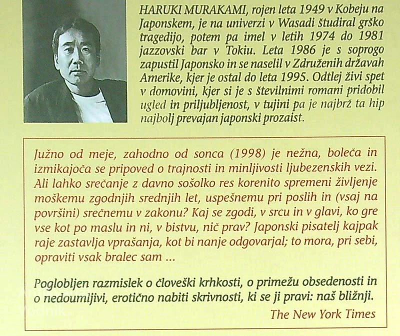 JUŽNO OD MEJE, ZAHODNO OD SONCA, Haruki Murakami