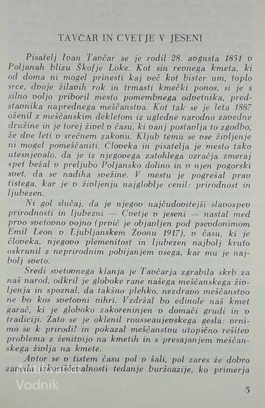 CVETJE V JESENI, Ivan Tavčar