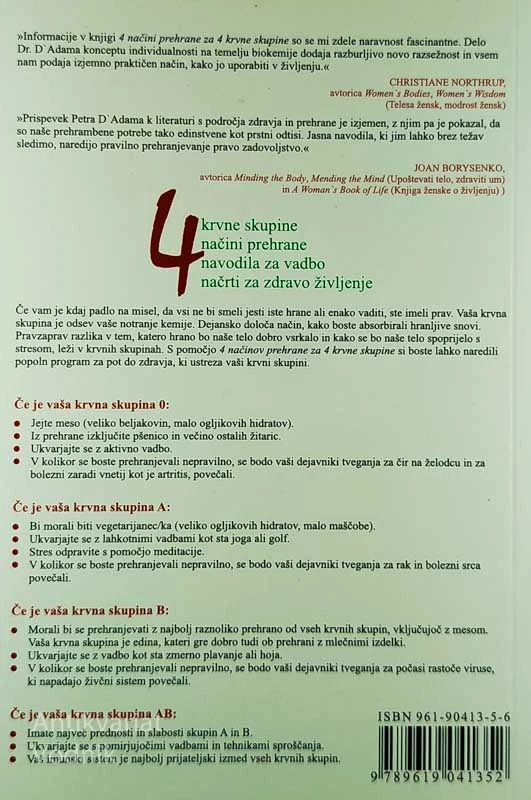 4 NAČINI PREHRANE ZA 4 KRVNE SKUPINE, dr. Peter J. D’Adamo
