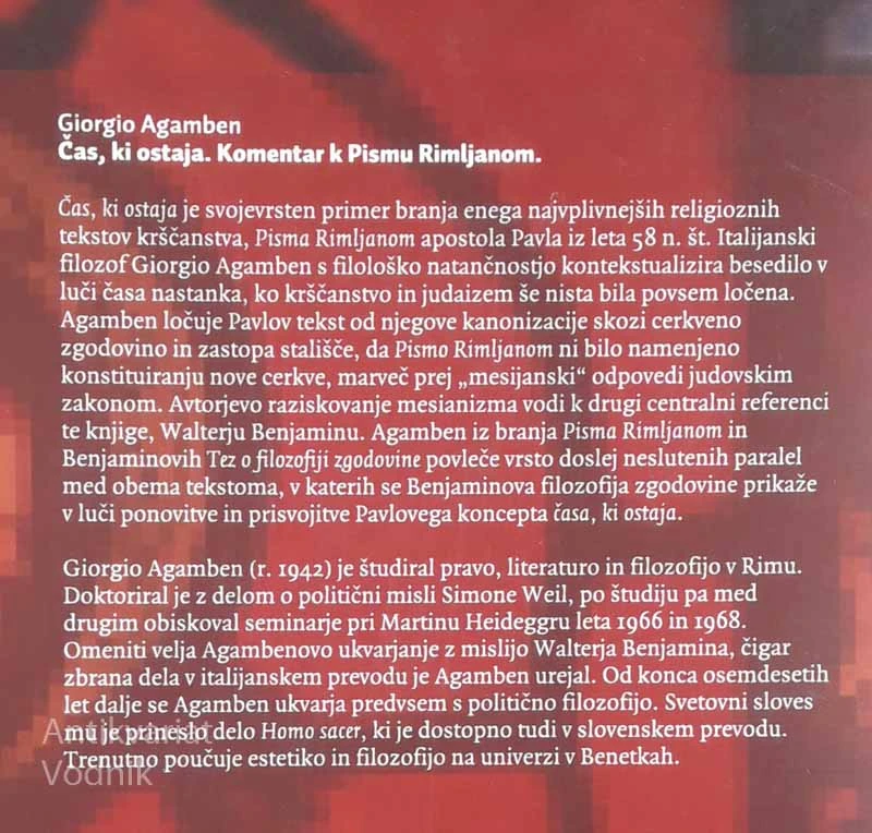 ČAS, KI OSTAJA, Giorgio Agamben