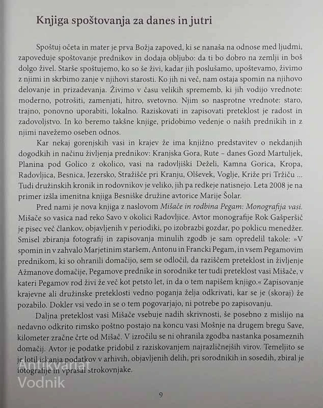 MIŠAČE IN RODBINA PEGAM; MONOGRAFIJA VASI, Rok Gašperšič