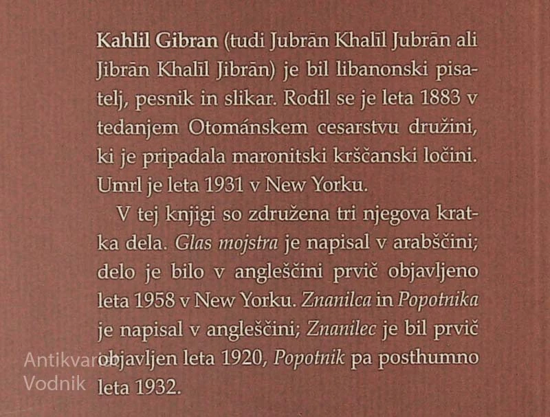 GLAS MOJSTRA / ZNANILEC / POPOTNIK, Kahlil Gibran
