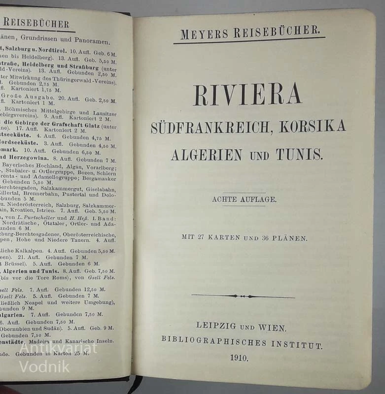 MAYERS REISEBÜCHER; RIVIERA: SÜDFRANKREICH, KORSIKA, ALGERIEN UNDF TUNIS