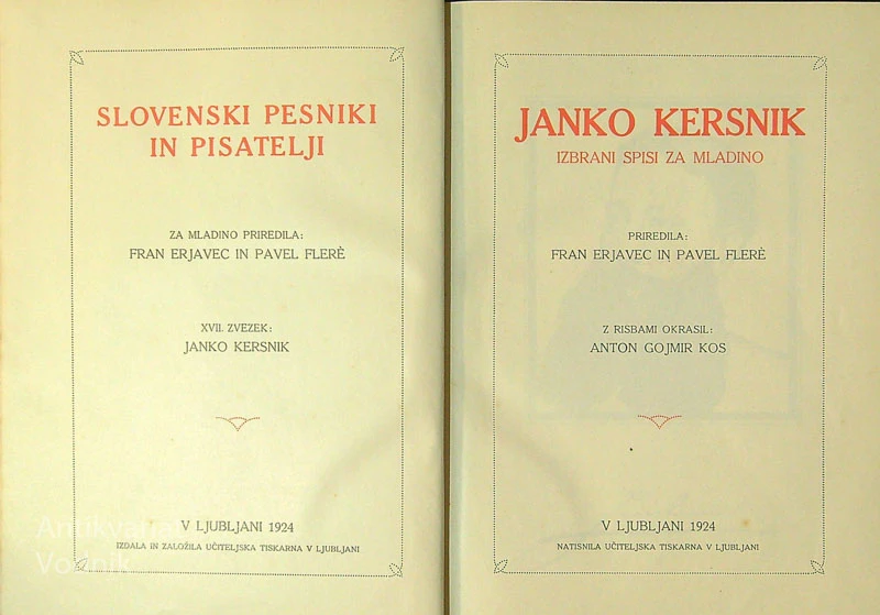 JANKO KERSNIK; IZBRANI SPISI ZA MLADINO