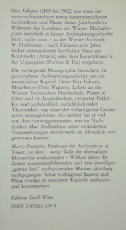 MAX FABIANI; EIN ARCHITEKT DER MONARCHIE: Marco Pozzetto