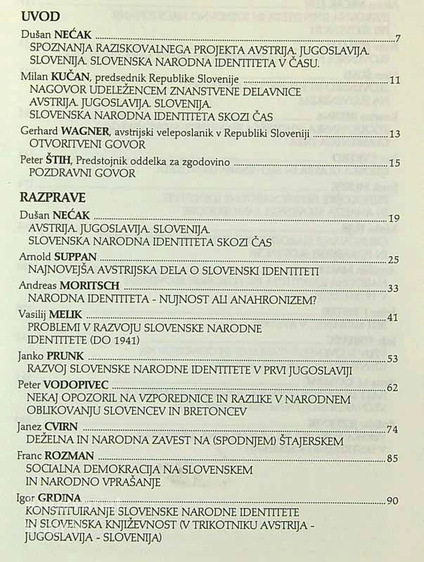 AVSTRIJA. JUGOSLAVIJA. SLOVENIJA. SLOVENSKA NARODNA IDENTITETA SKOZI ČAS