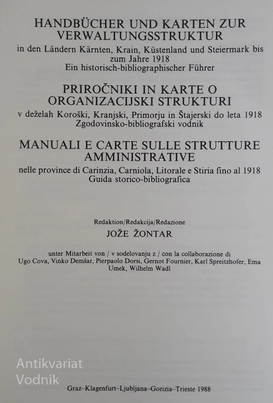 PRIROČNIKI IN KARTE O ORGANIZACJSKI STRUKTURI DO 1918, Koroška-Kranjska-Primorje-Štajerska