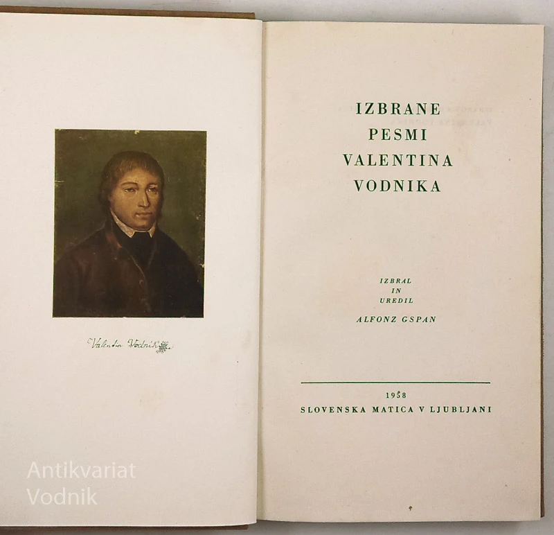 IZBRANE PESMI VALENTINA VODNIKA, uredil Alfonz Gspan